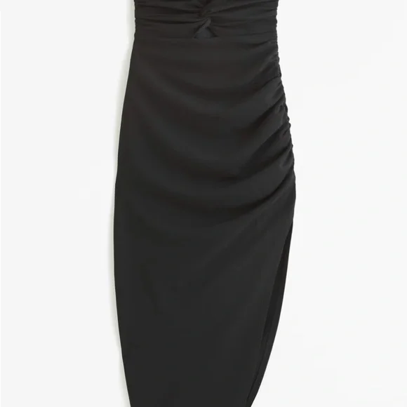 Abercrombie & Fitch Black Asymmetrical Bodycon Midi Dress w/ front twist cutout - Picture 2 of 4